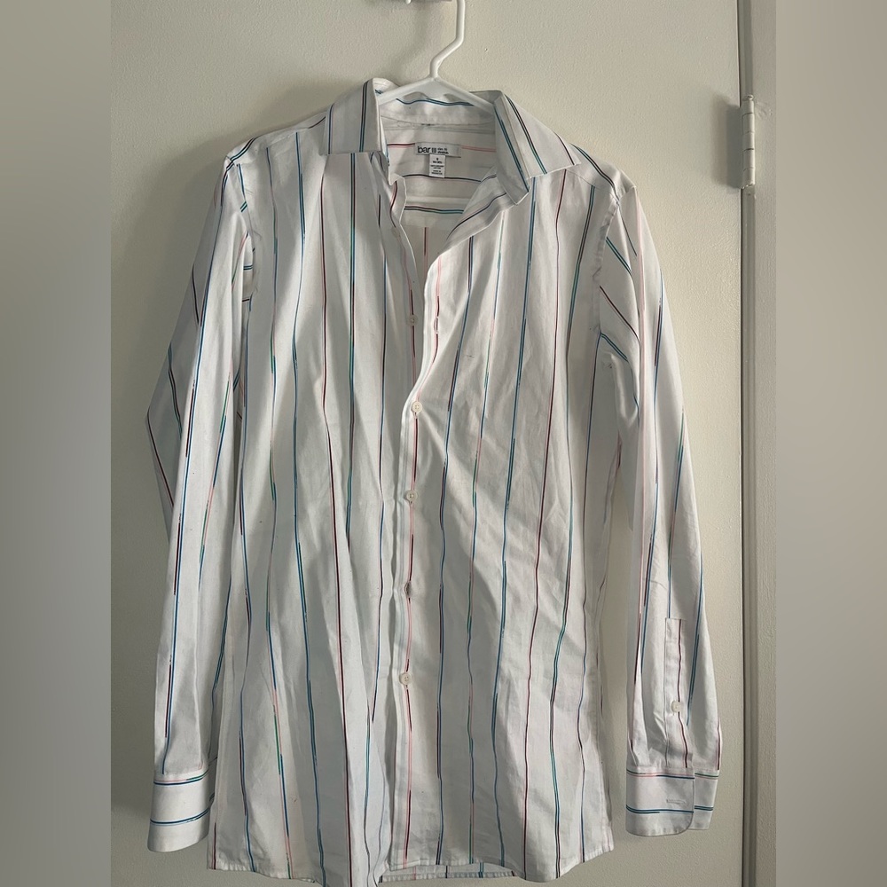Long sleeve, multicolored button up shirt